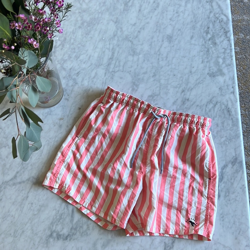 Ted Baker London Pink and White Striped Swim Trunks